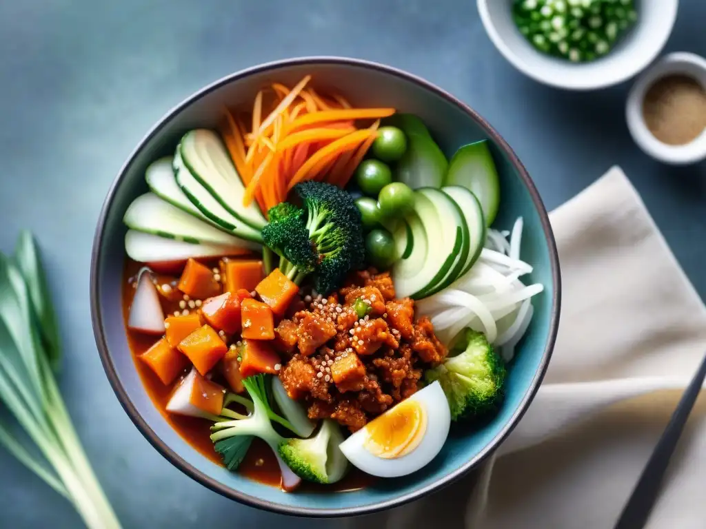 Un suculento plato de kimchi vibrante y delicioso, con verduras fermentadas y sin gluten