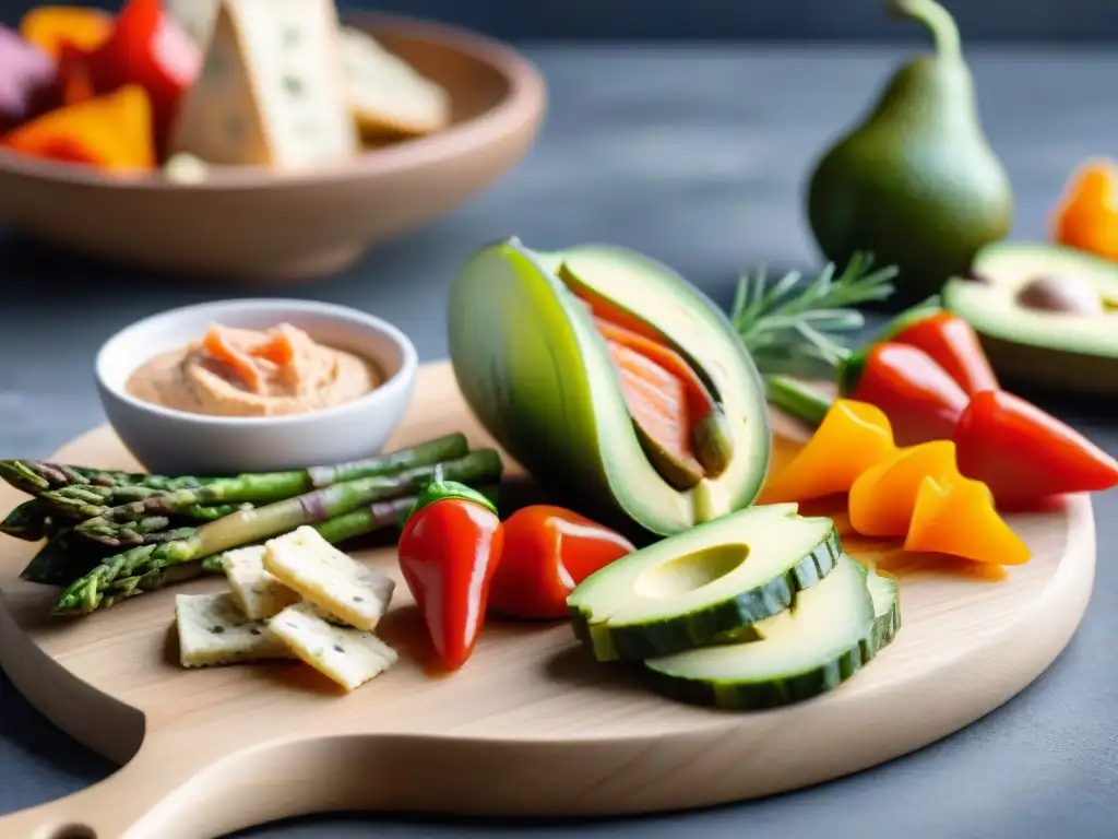 Una tabla de aperitivos sin gluten innovadores, coloridos y artísticamente dispuestos