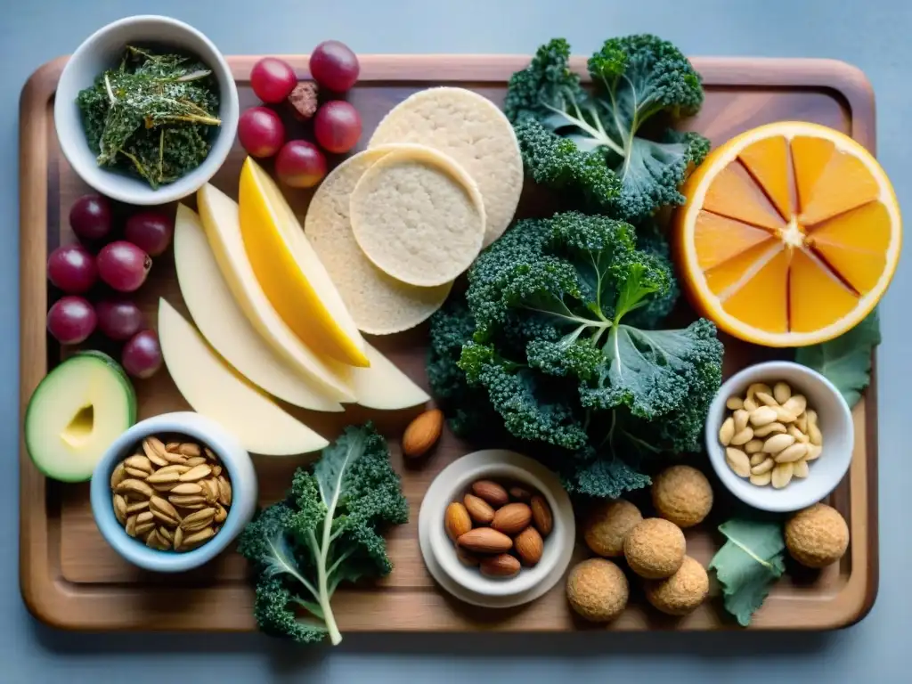 Una tabla de cortar de madera con una selección de Snacks sin gluten deliciosos y saludables