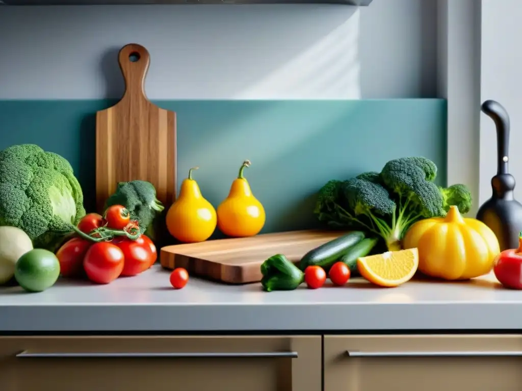 Tablas de cortar sin gluten en cocina con frutas y verduras frescas cortadas