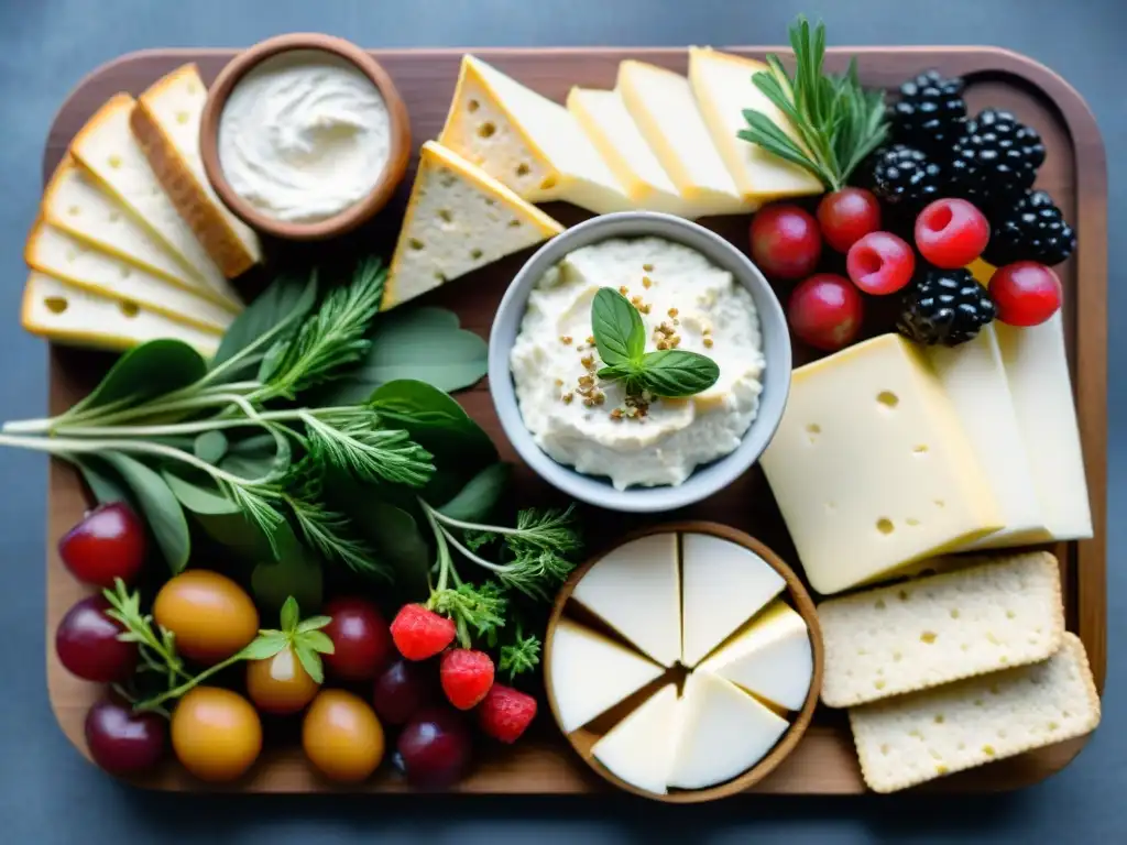 Un tablero de embutidos colorido con sustitutos de queso crema sin gluten, inspirando creatividad culinaria