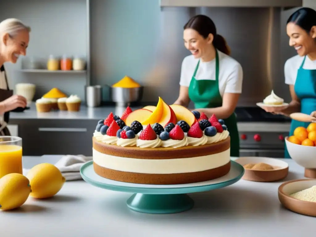 Un taller de pastelería sin gluten con personas de diferentes edades y fondos, creando juntas delicias