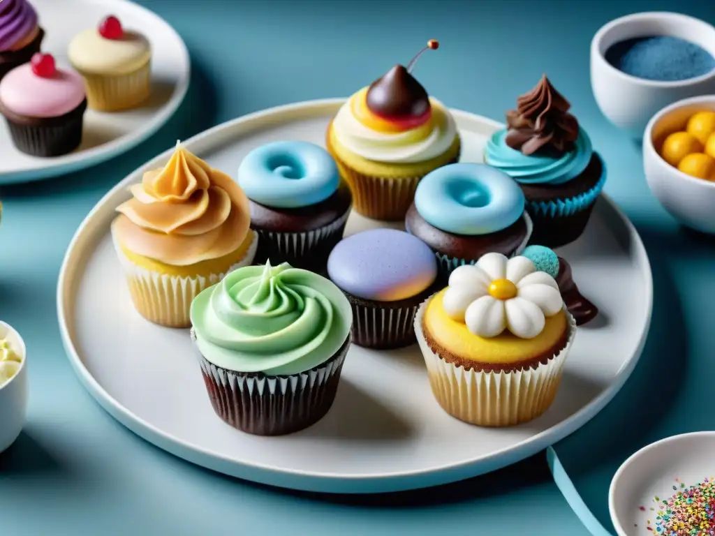 Una tentadora selección de postres sin gluten para niños, con cupcakes, brownies y pastelitos coloridos y divertidos