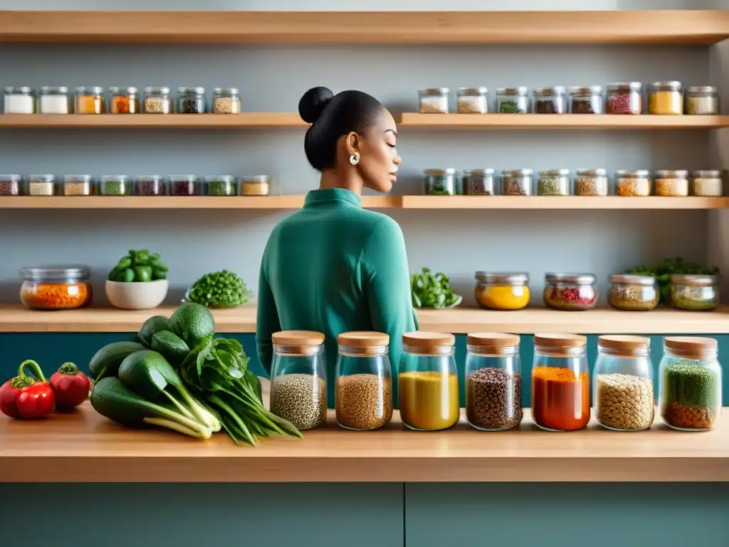 Un tranquilo escenario de cocina con despensa organizada sin gluten y preparación culinaria amorosa