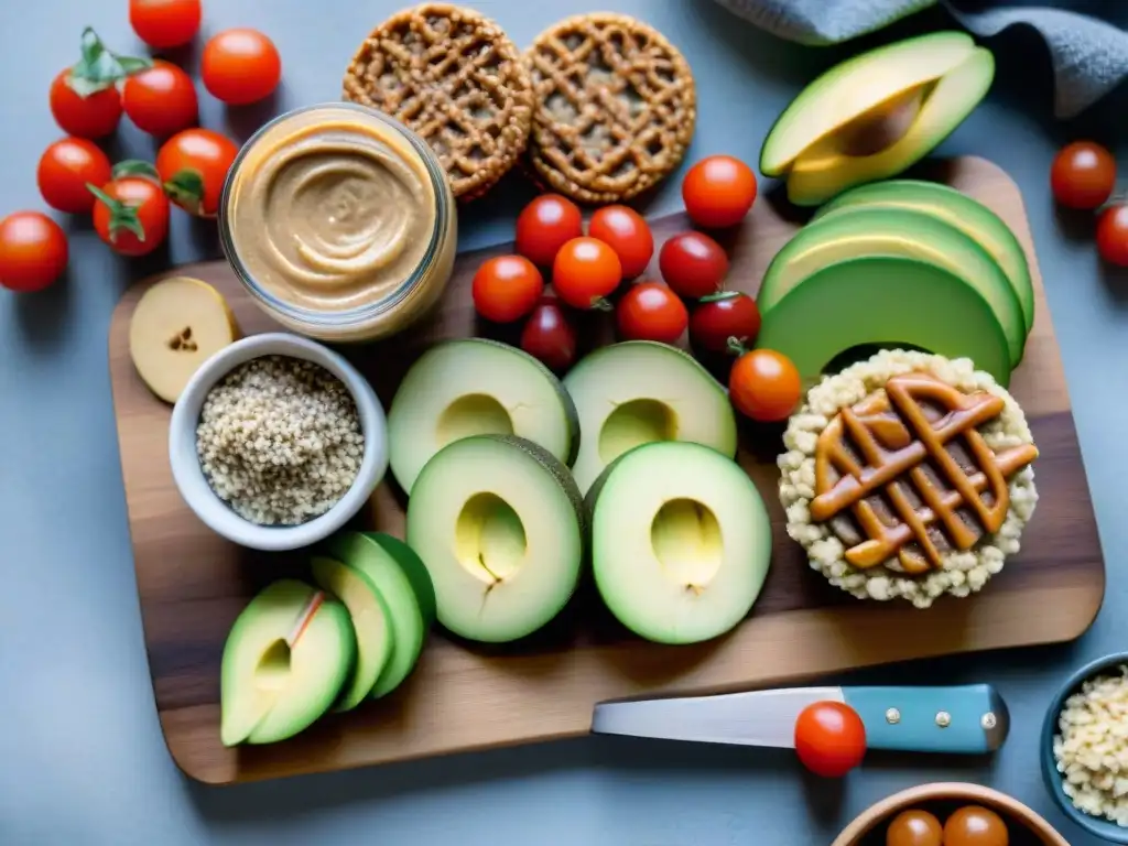 Variadas meriendas sin gluten para niños en tabla de madera, coloridas y apetitosas