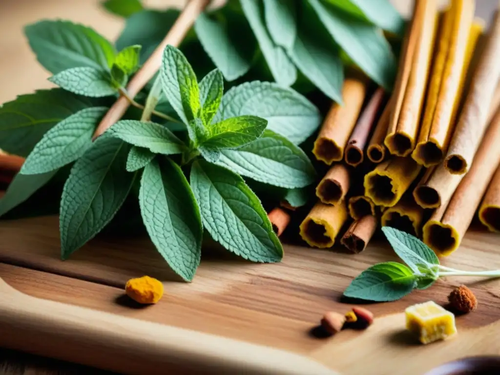 Una variedad fresca y colorida de ingredientes sin gluten para recetas con jengibre, dispuestos con detalle en una tabla de madera rústica