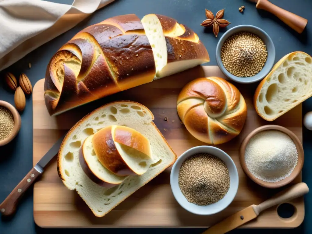 Una variedad de panes sin gluten recién horneados con texturas y ingredientes únicos