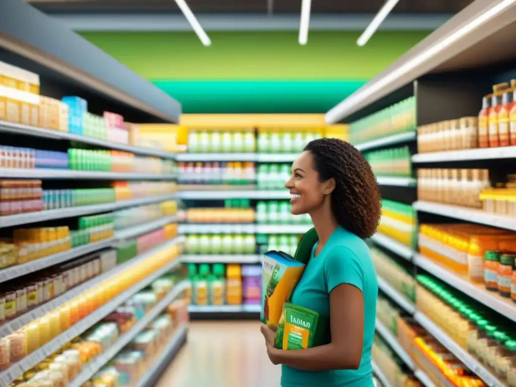 Una variedad de personas felices comprando vitaminas esenciales sin gluten en una tienda de alimentos saludables