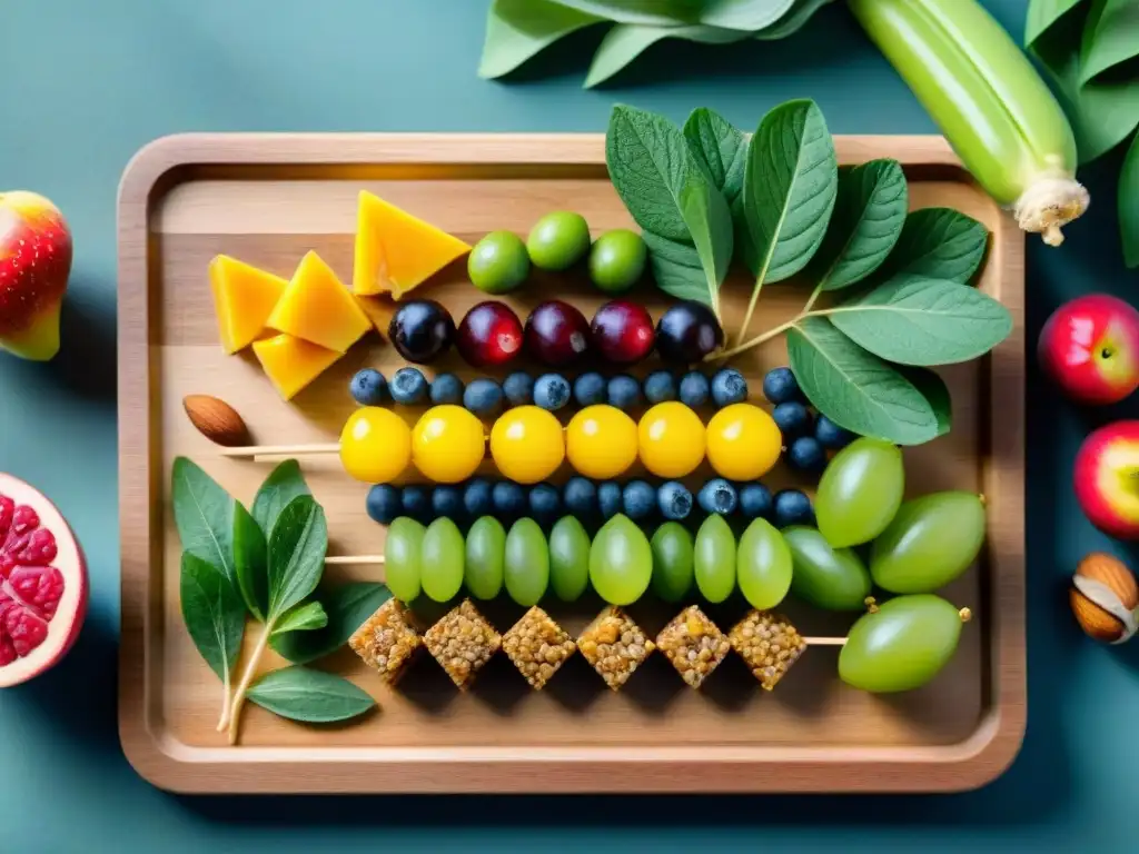 Variedad de snacks saludables sin gluten ajetreo con frutas, frutos secos y barras energéticas en tabla de madera