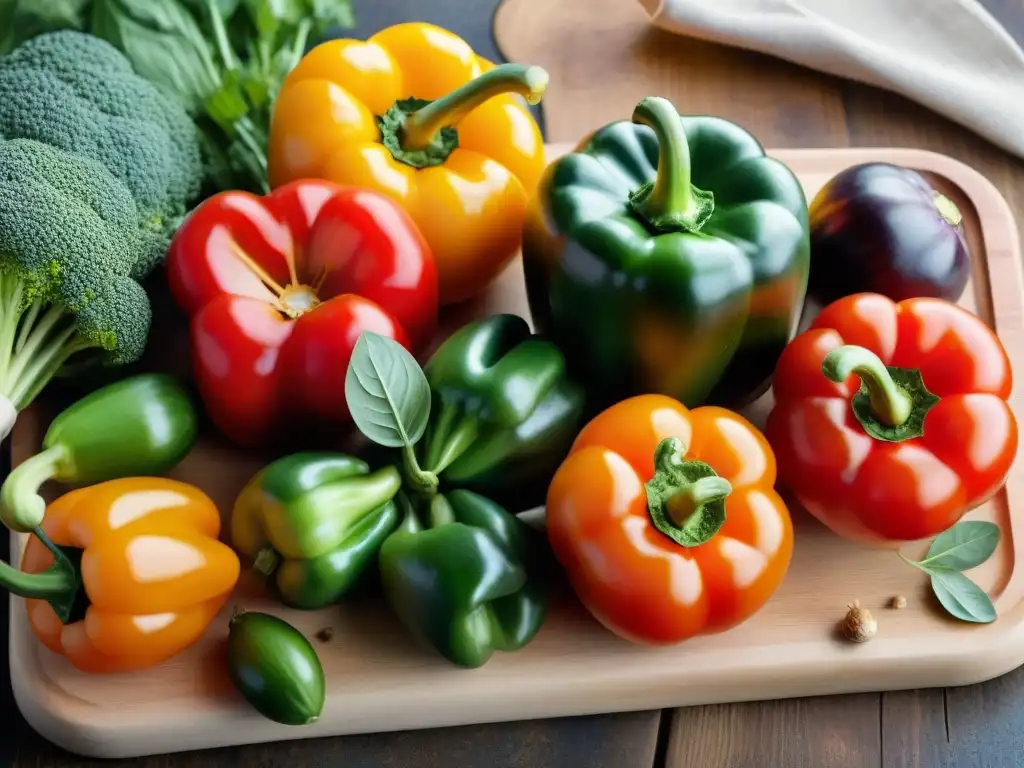 Una variedad de vegetales frescos y coloridos dispuestos sobre una tabla de cortar rústica, evocando recetas Slow Cooker sin gluten