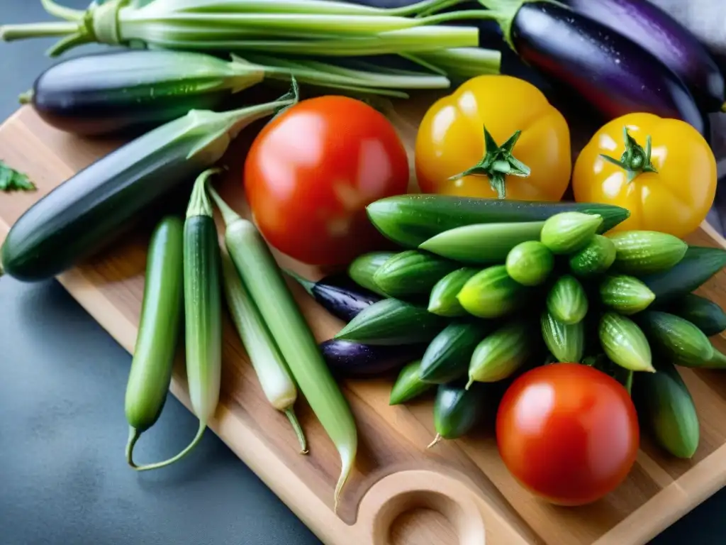 Variedad de vegetales frescos en tabla de madera, perfectos para recetas sin gluten fáciles