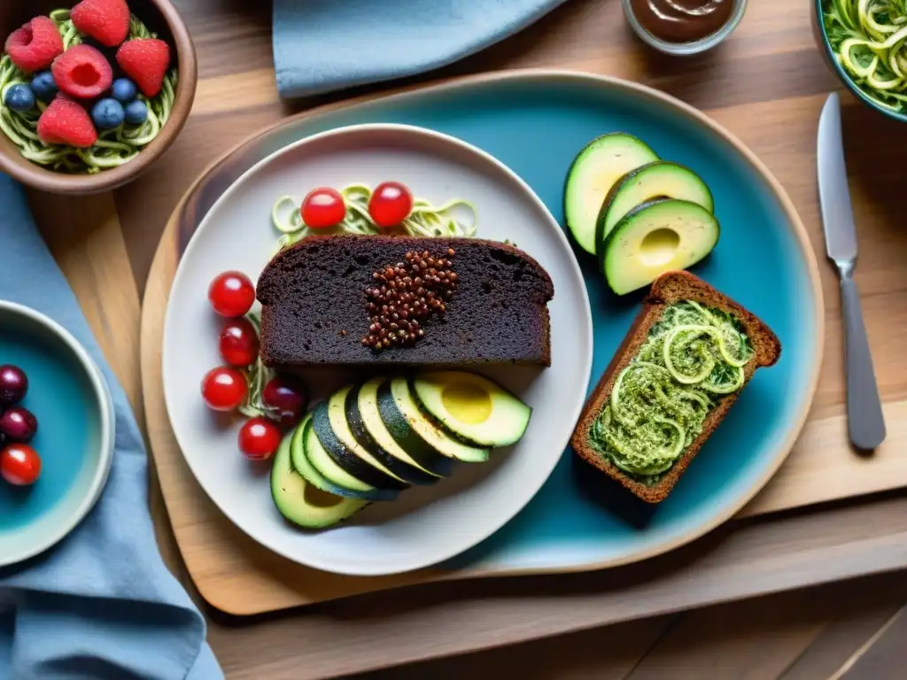 Una variedad vibrante de recetas sin gluten innovadoras dispuestas en una mesa de madera rústica