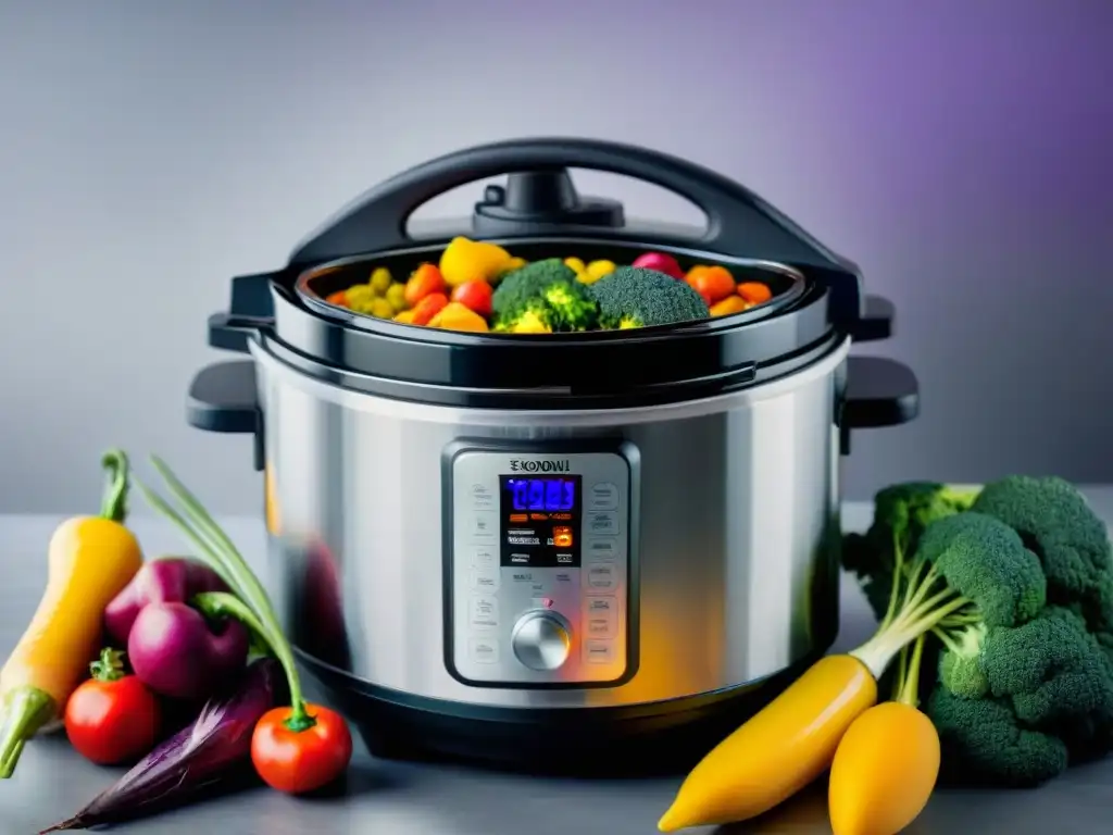 Vegetales frescos y coloridos en slow cooker moderna