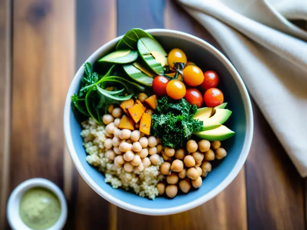 Un vibrante Buddha bowl con ingredientes frescos y coloridos, ideal para almuerzos ligeros sin gluten