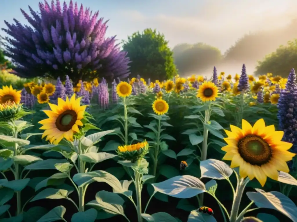 Un jardín vibrante y colorido atrae abejas y mariposas a un huerto sin gluten