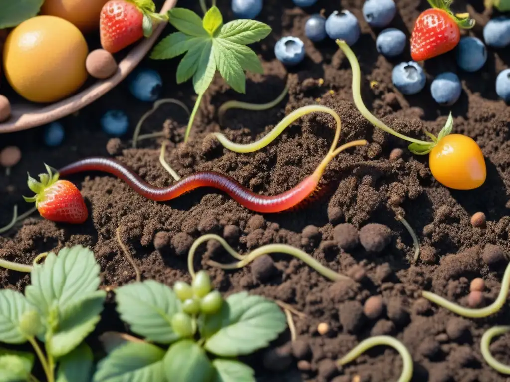 Jardín orgánico vibrante con frutas frescas sin gluten, como fresas, naranjas, arándanos y sandía, listas para ser cosechadas