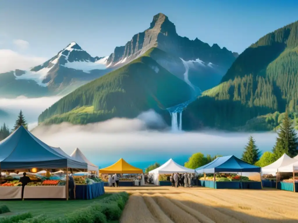 Un vibrante mercado de agricultores en la Costa Oeste de Canadá, con productos frescos y orgánicos sin gluten