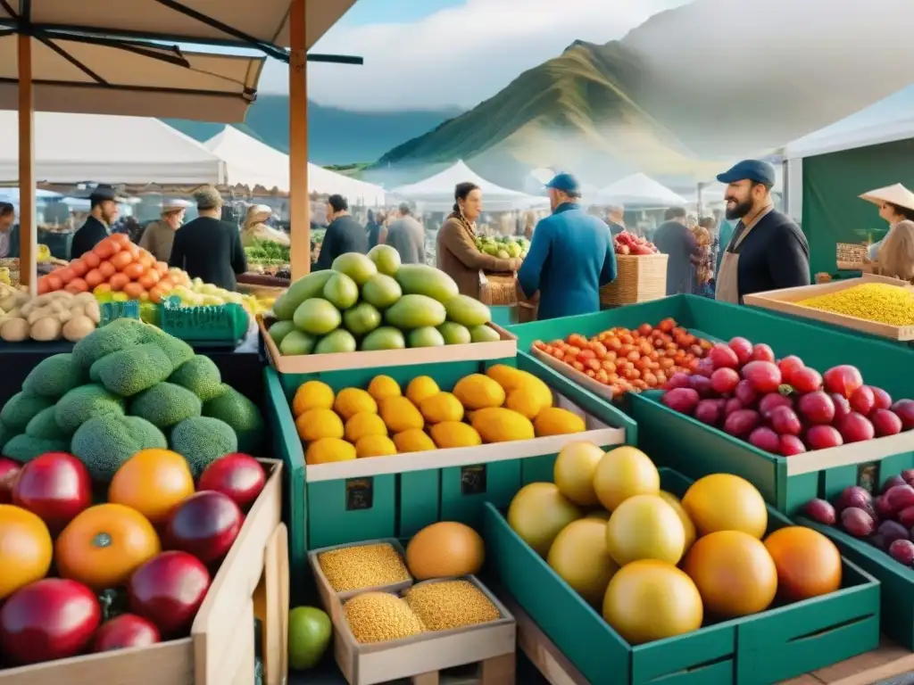 Un vibrante mercado de agricultores en Nueva Zelanda con productos sin gluten, comunión culinaria y frescura