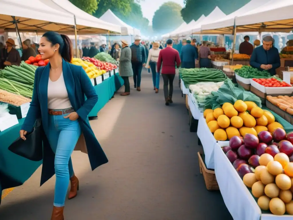 Un vibrante mercado al aire libre con recetas sin gluten innovadoras, lleno de coloridos puestos de productos frescos y artesanales