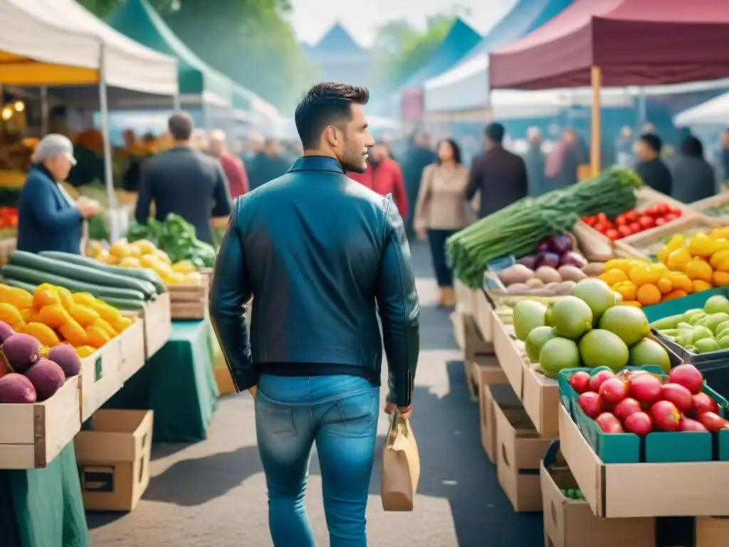 Vibrante mercado al aire libre con variedad de productos sin gluten, reflejando tendencias alimentación sin gluten