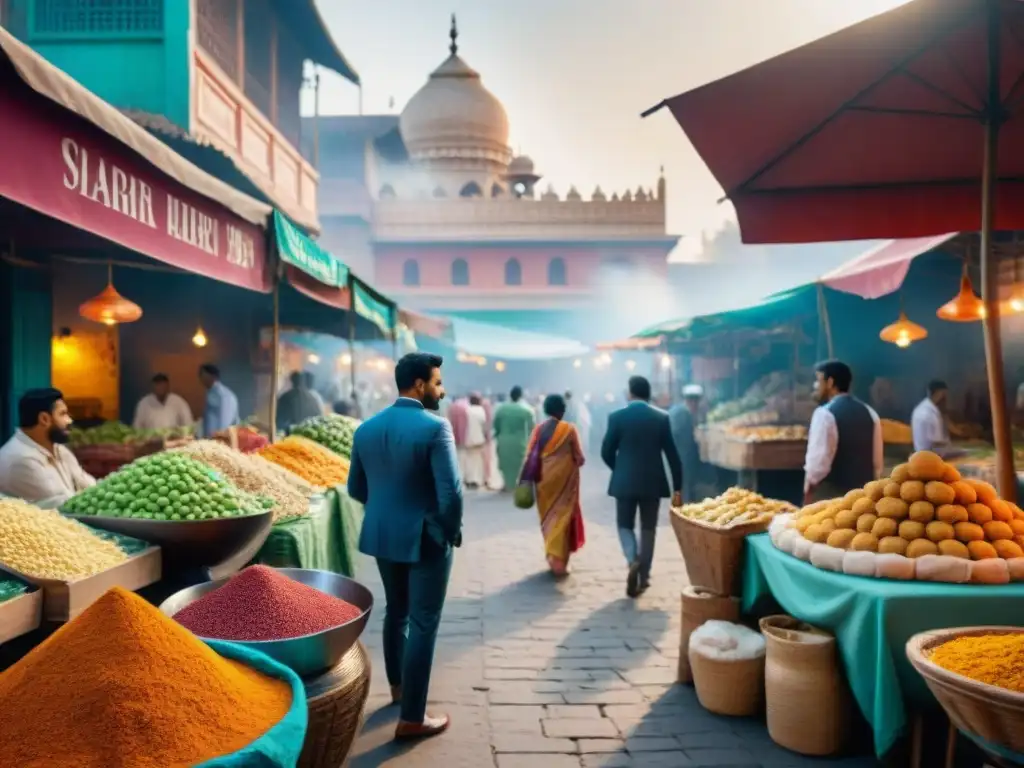 Un vibrante mercado callejero en la India sin gluten, lleno de colores, sabores y cultura, para un viaje inolvidable