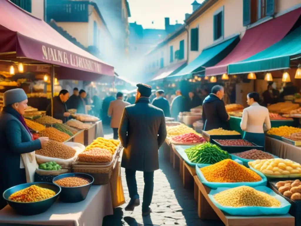 Vibrante mercado de comida al aire libre en España con destinos sin gluten en Europa