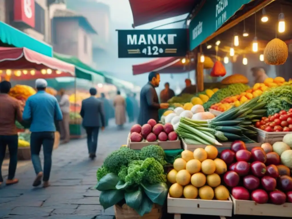 Un vibrante mercado internacional con una diversidad de alimentos sin gluten, inspirando platos sin gluten rápidos internacionales