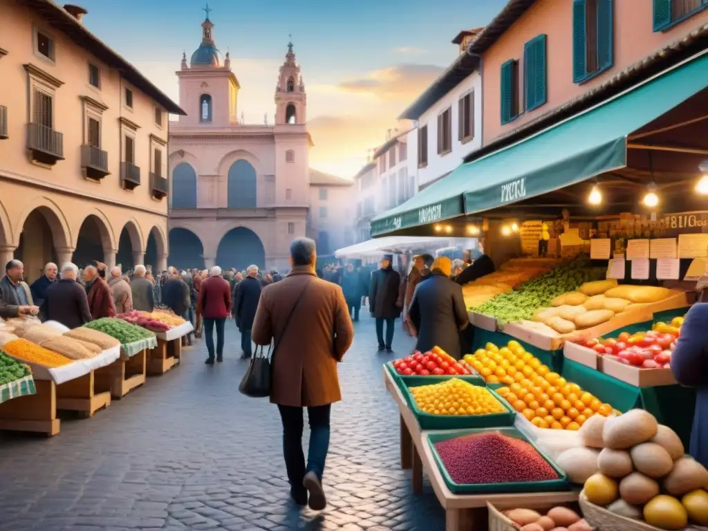 Un vibrante mercado local en Teruel, lleno de vida y color, ofrece opciones de cocina sin gluten en Teruel