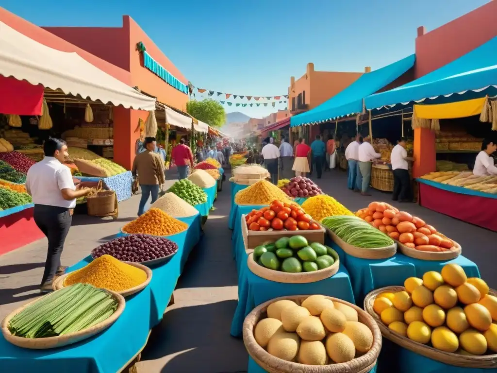 Un vibrante mercado mexicano, lleno de colores y sabores sin gluten