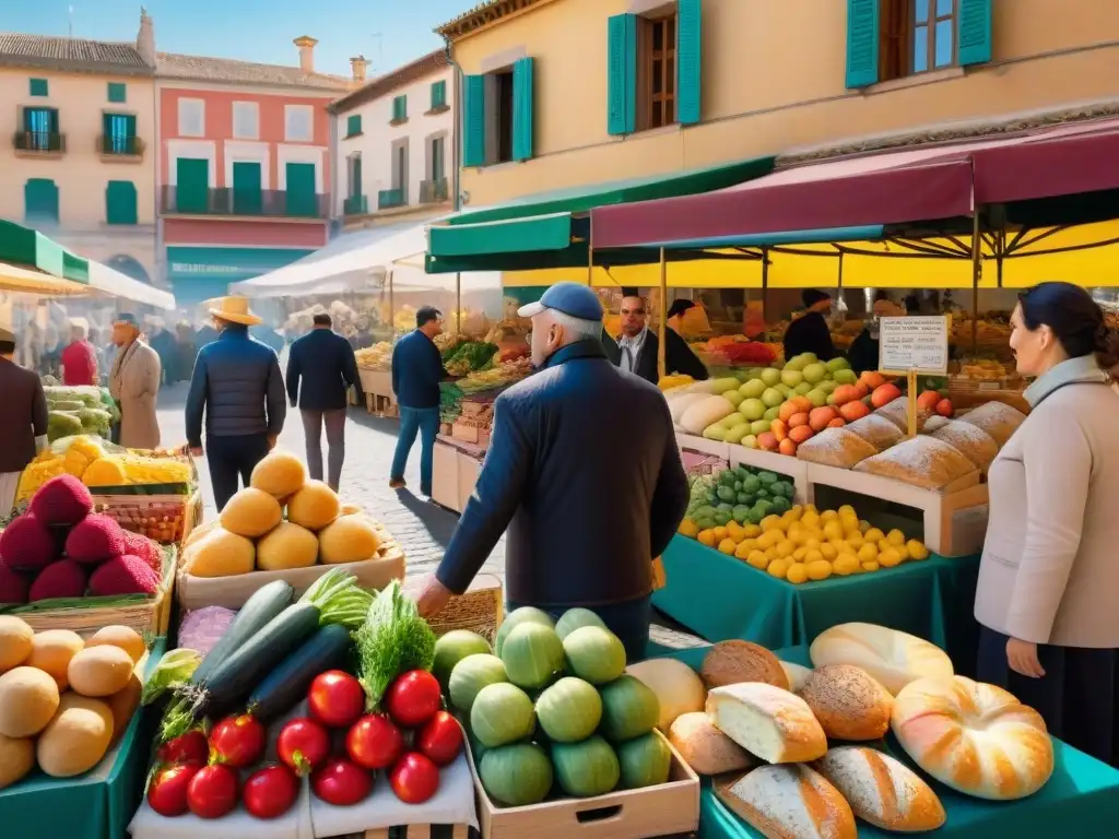 Un vibrante mercado en Murcia con platos sin gluten y productos locales bajo el cálido sol español