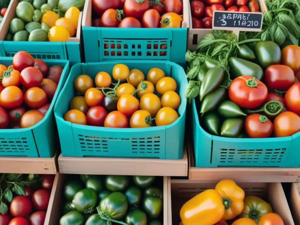 Un vibrante puesto de mercado orgánico rebosante de productos frescos, perfecto para tus recetas orgánicas sin gluten creativas