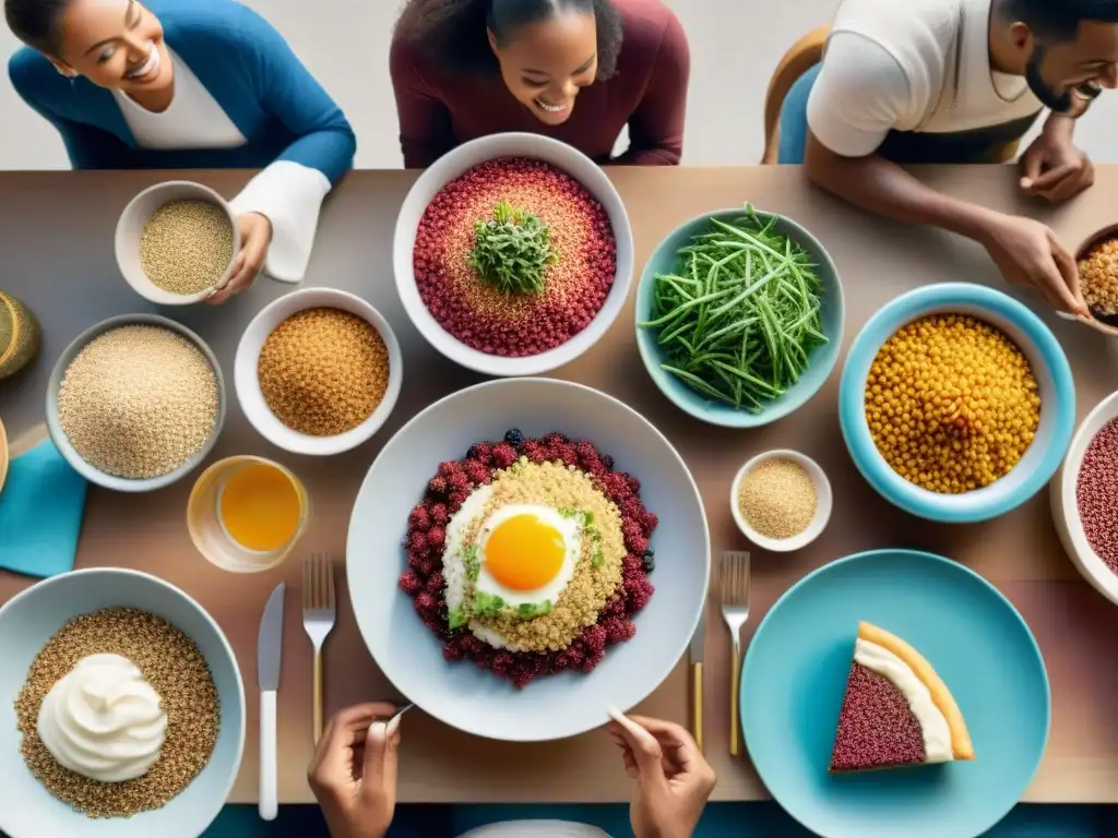 Vibrante reunión alrededor de mesa con platillos sin gluten