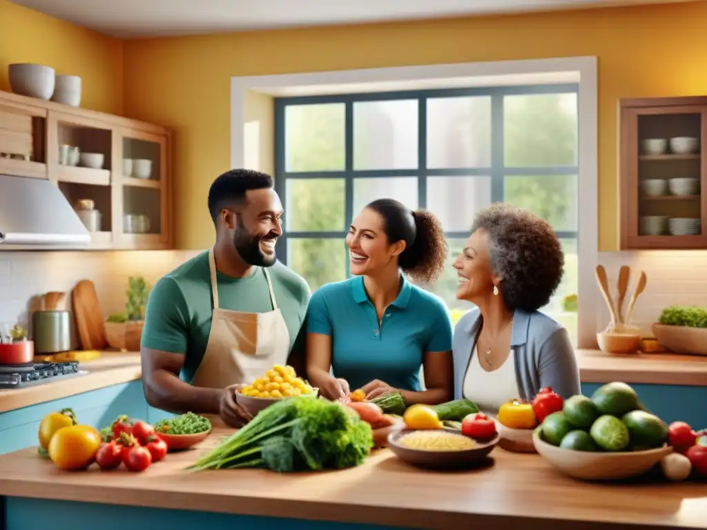 Vida sin gluten: historias de éxito compartiendo comida en una cocina acogedora, con una diversa y feliz familia preparando y disfrutando juntos