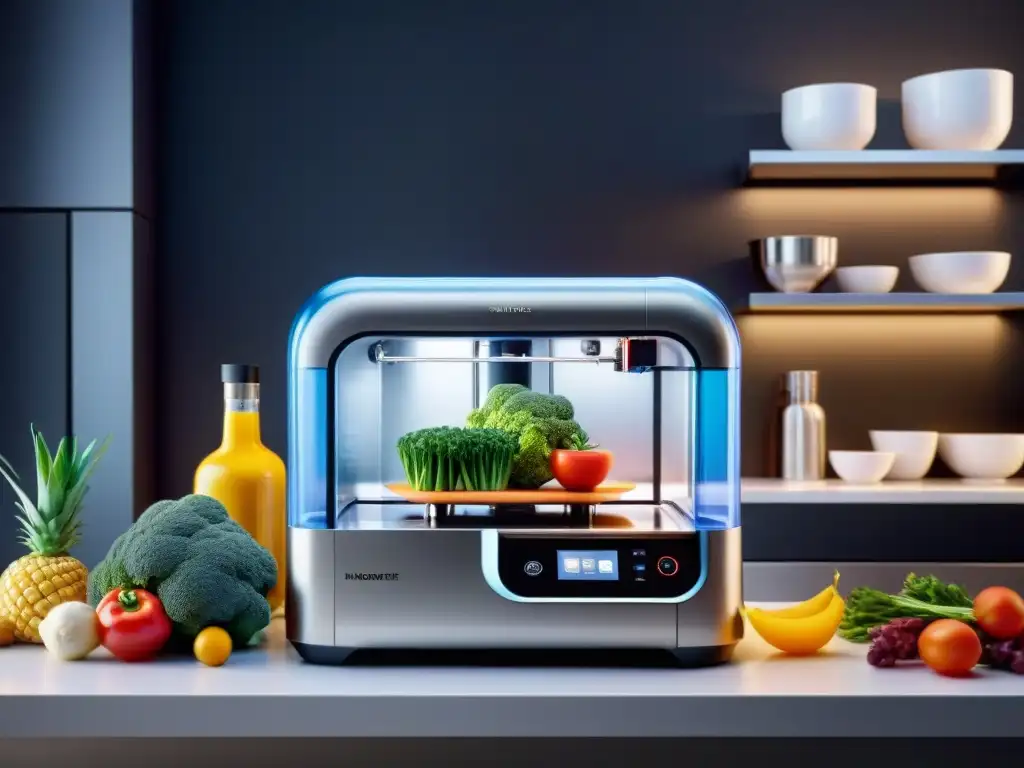 Una visión futurista: impresión 3D alimentos sin gluten en cocina de alta tecnología, innovación culinaria