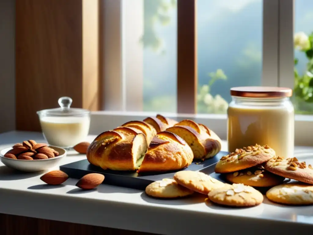 Vista acogedora de una cocina moderna con delicias de almendra sin gluten resaltando los Beneficios de las almendras sin gluten