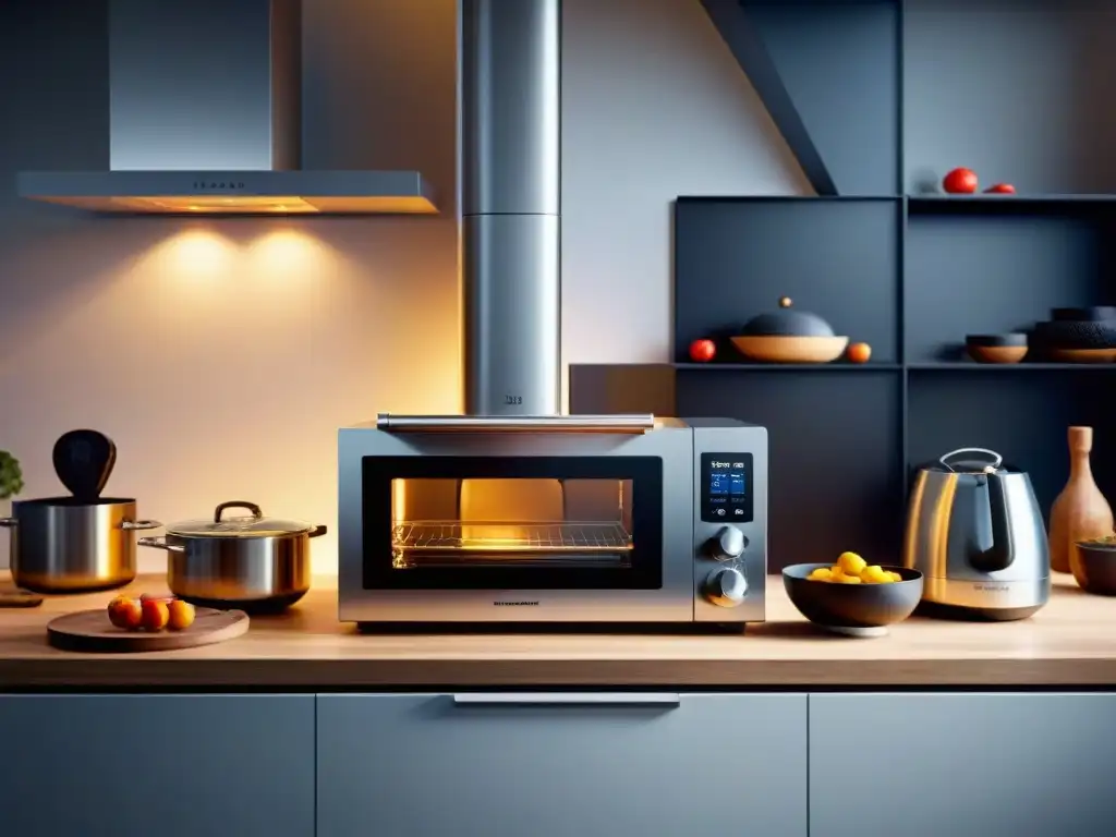 Vista de una cocina futurista con gadgets vanguardia para cocina sin gluten