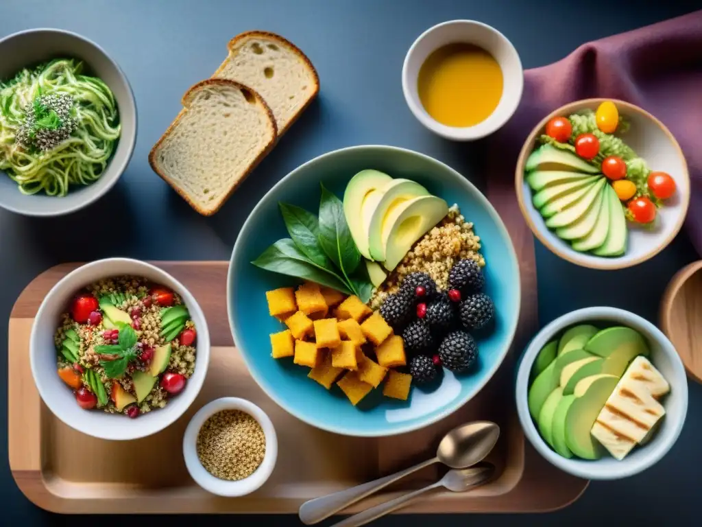 Una vista vibrante de alimentos sin gluten innovadores tendencias sobre una mesa de madera