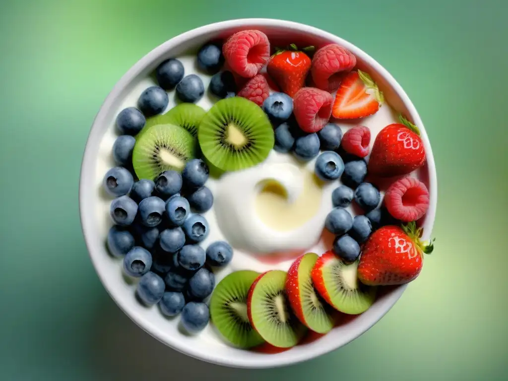 Yogur sin gluten con frutas frescas vibrantes en un parfait apetitoso y colorido